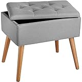 TecTake Banc avec Coffre de Rangement Banquette Aspect Lin Pieds en Bois Design Moderne – Diverses Couleurs (Gris Clair)