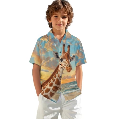 Kids Hawaiian Shirt Boys Button-Down Shirts 1-13 Years Casual Short Sleeve Tops Novelty Printed Beach Outfits