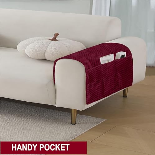 Image of Amazon Basics - Velvet Quilted Sofa Armrest - Set of 2 | Multi-Layered Fabric | 70cm x 70cm | 350 GSM | Color - Maroon