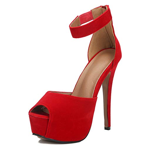 Image of MAIERNISI JESSI Women's Platform High Heel Sandals, Ankle Strap, Peep Toe, Stiletto Heels, Zip