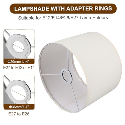 Kokowoo White Lamp Shade, Drum Lamp Shades For Table Lamps, Natural Round Linen Lampshades For Floor Lamp, Medium Fabric Cylinder Decorative Lampshade With E27 E26 E14 Adapters For Bedside Lamp Chandeliers thumb #1