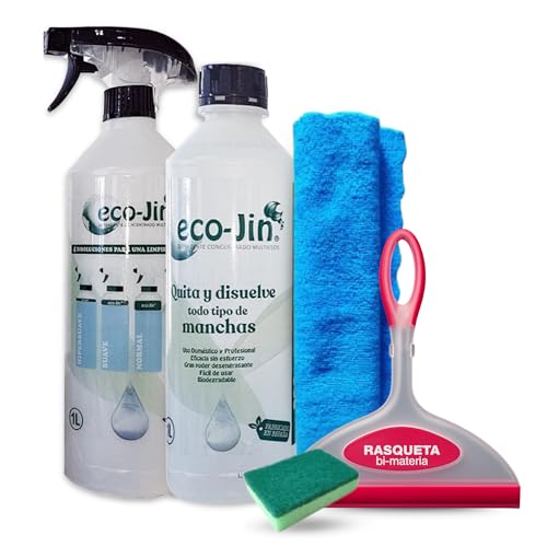 Eco-Jin Pack NEUTRO | Difusor | Rasqueta Limpia Cristales | Bayeta Microfibra | Estropajo Con Esponja | Limpiador Multiusos