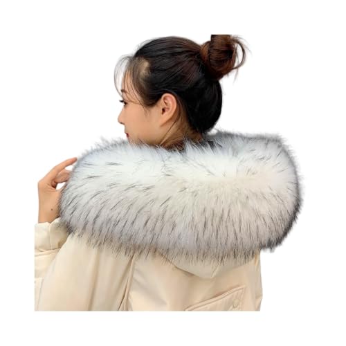 LDFWAY Faux Fur Collar Scarf Hood Collar Shawl Stole Neck Warmer For Winter Coat Jacket Parka (90cm/35.4', White with black tips)