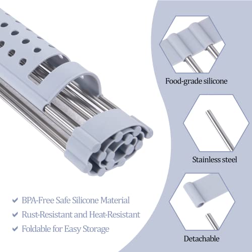 Cosysilk Over The Sink Roll Up Dish Drying Rack Dish Drainer For Kitchen Sink, Foldable Stanless Steel Roll Up Sink Dish Drying Rack With Utensil Holder For Sliverware Size 17.0" X 13.0" (Gray) #TOP2