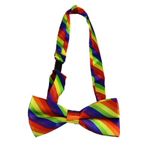 PartyKindom 3Pcs Colorful Elastic Suspenders with Beautiful Bow Tie Rainbow Stripe Braces for Unisex Party Costume for Birthdays and Casual Wear