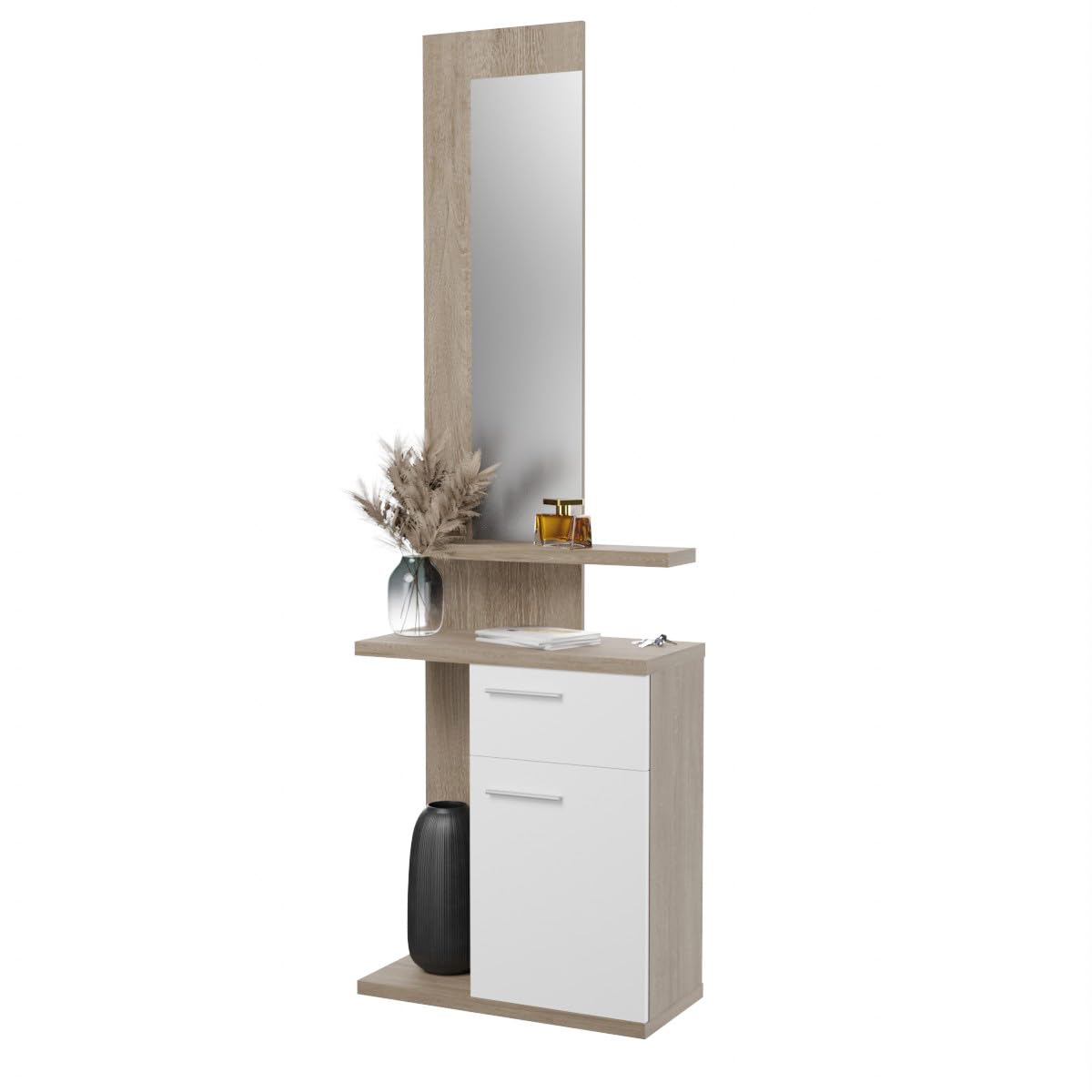Somnia - Mueble Recibidor Vertical, Modelo Carl, Práctico y Funcional, Color Blanco, Medidas: 60,5 cm Largo x 28 cm Fondo x 117,5 cm Alto