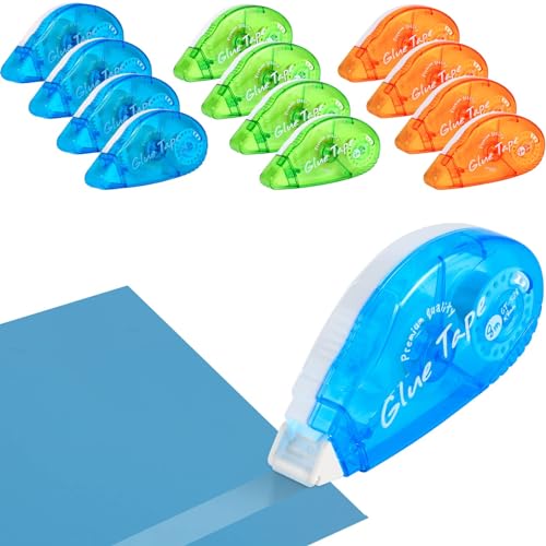 XREE 12 Stück Doppelseitiges Kleberoller, 8mx 8mm Selbstklebender Kleberoller Transparentes Fotokleber Glue Tape Klebeband Roller für Weihnachtskarten Basteln Geschenkbeutelsiegel