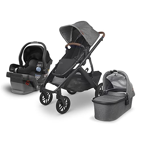 Vista V2 Stroller – Greyson (Charcoal Melange/Carbon/Saddle Leather) + MESA Infant Car Seat – Jake (Black)