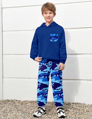 Image of KANGKANG Boys Clothes Two Piece Long Sleeve Hooded Sweatshirt Top Camouflage Sweatpants Fall Outfits Winter Clothes Set 6-16Y