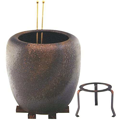 Amazon.co.jp: 信楽焼 砂釉金彩火鉢型灰皿セット 6号 (火箸・井ゲタ