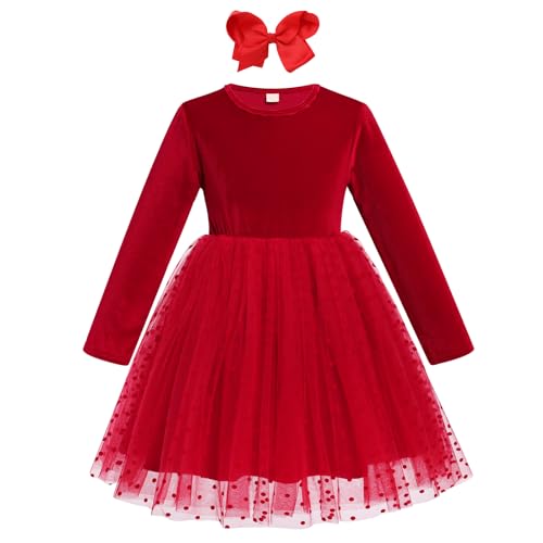 Kids Girls Fall Winter Long Sleeve Velvet Tiered Tulle Tutu Dress Wedding Flower Girl Dress