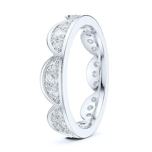 THELANDA Sterling Silver Stackable Waves Crown Simulated Round Diamond or Genuine Moissanite Full Eternity Band Wedding Ring4