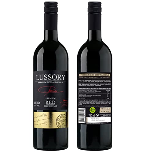 Image of Lussory Premium Tempranilllo Dealcoholized 0.0% Non Alcoholic Wine Red From Spain, Low Calories, Vegan (750ml, 2 Bottles)