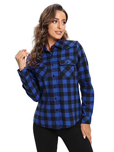OCHENTA Women's Flannel Shirts Plaid Shacket Long Sleeve Fleece Lined Shirt Jacket3