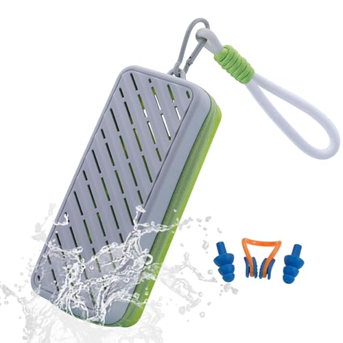 Shelinc Swim Goggle Case with Drain Holes Silicone Swimming Goggle Organizer Protective Goggle Case with Lanyard (Green-Gray)