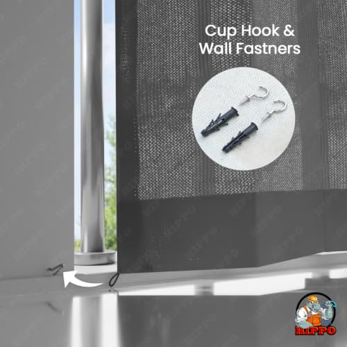 Image of HIPPO HDPE Coated Waterproof Outdoor Balcony Curtain 260 GSM - Rain, Sun & Dust Protection Light Filtering Curtains for Home, Garden, Veranda & Hotel (4 Feet X 7.5 Feet, 2IN1 Pebble-Grey, 1 PC)