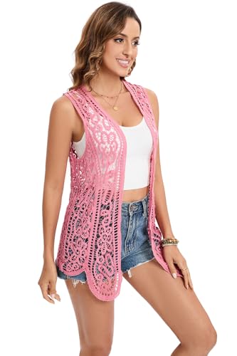 Image of Women's Crochet Vest Open Stitch Hippie Cardigan Sleeveless Boho Cover Up