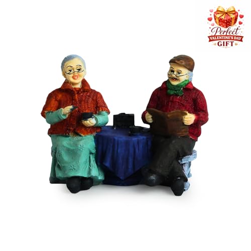 Image of ExclusiveLane 'Chit-Chatting Old Couple' Decorative Couple Showpiece for Home Dcor (Resin, 6.7 Inch, Multicolor) | Showpiece for Living Room for Gift for Husband Wife Grandparent Statue