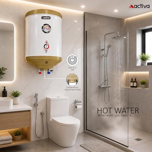 Image of ACTIVA 15L Storage Water Heater | 2kW BEE 5-Star Geyser | SS Tank with Anti-Rust Coating | Temperature Meter | Adjustable Thermostat | Auto Cut-Off Safety | Free Installation Kit | 2-Year Warranty