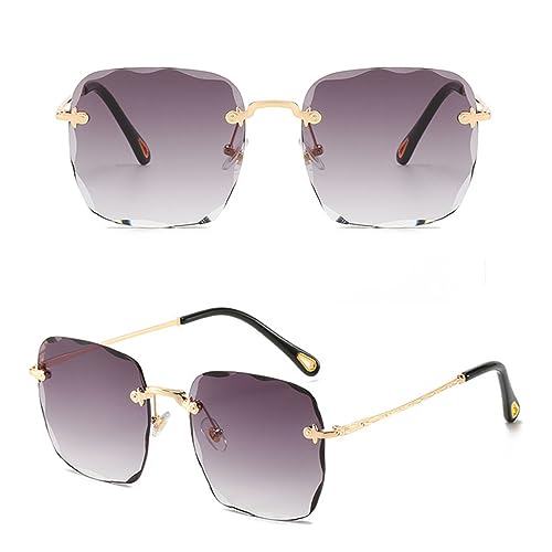 HMRGLMIE-Rimless Female Sunglasses Metal Gradient Glasses Anti-Glare Mirror Vintage Sunglasses