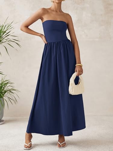 Image of PRETTYGARDEN Women 2026 Summer Elegant Strapless Maxi Dress Tube Top Dress A Line Flowy Long Wedding Party Cocktail Dresses