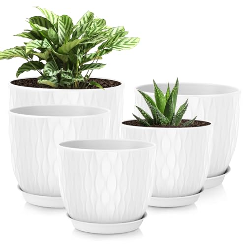 LESOASIS Plastic Plant Pots 10/9/8/7.5/7 inch Set of 5, Flower
