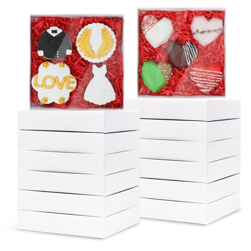 Xinhpkgg 20 Pcs 6' X 6' X 1 1/4' Cookies Boxes With Full Clear Window Bakery Boxes Macaron Treat Box Chocolate Covered Ores Box - Simplex Base With Clear Lid (Two Piece Set)