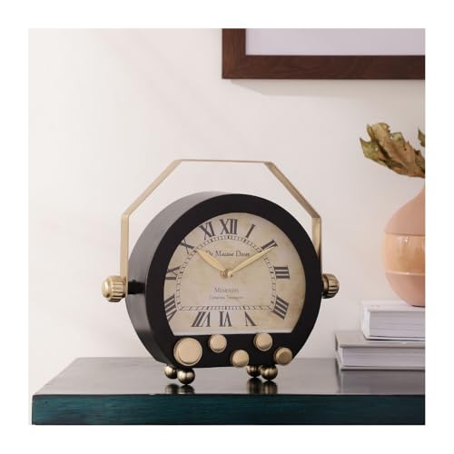 Image of Decor de Maison Brings Handcrafted Kent Table Clock for KidsRoom, Living Room, Bedroom, Study Table, Office Desk | Classic Non-Ticking Tabletop Battery Operated Analog Desk Clock in Black (29x8x24cm)