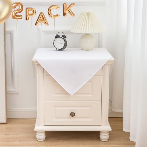 Image of sancua 2 Pack Small Square Tablecloth 24 x 24 Inch White, Stain and Wrinkle Resistant Washable Polyester Table Cloth Decorative Solid Fabric Table Cover for Nightstand End Bedside Tables