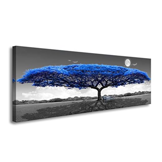 Bestpricepictures - Cuadro sobre lienzo, 120 x 40 cm, diseño de árbol azul 5740-SCT, marca alemana y almacén, listo para enmarcar.
