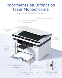 PANTUM BM2309W imprimante Laser Multifonction Noir et Blanc, Connexion WiFi directe（Smartphone‌/Tablette, Toner Original Inclus,Copie, Scan pour Impression à Domicile et étudiants