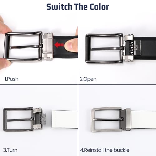 Mens Belt Reversible Leather Belt Casual Dress Belts 1.35" for Mens Jeans Comfort Trim to Fit - 21 Styles in One Belt2