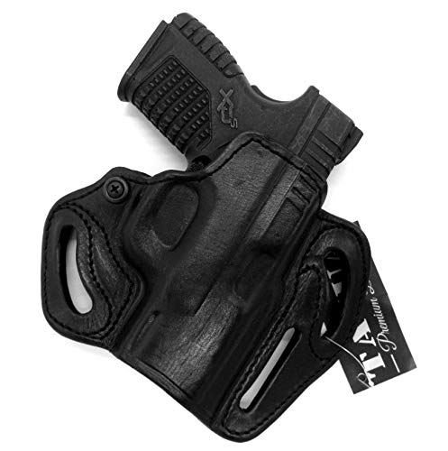 HOLSTERMART USA TAGUA Premium Deluxe Right Hand Black Leather Open Top OWB Belt Holster for Springfield Armory XDS 9 40 45 and MOD.2, 3.3 Barrel