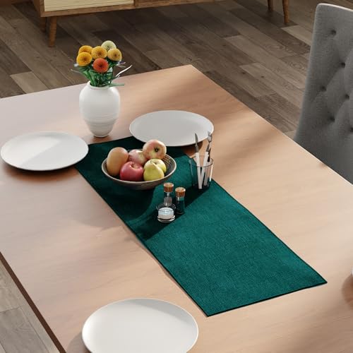 Image of Encasa XO Dining Table Runner for 4 to 6 Seater | 28x91 cm | Azul Blue | Chenille Fabric | Machine Washable