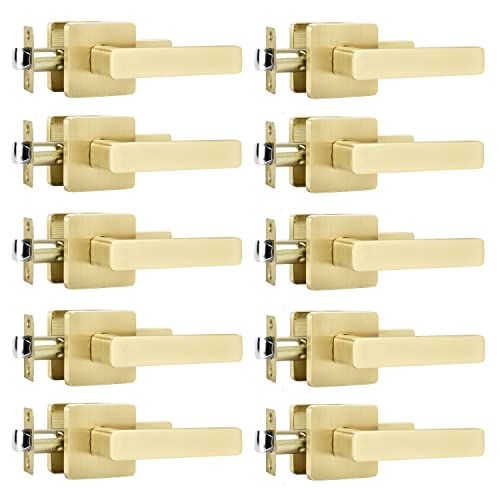 Leydebong 10 Pack Premium Gold Closet Door Handles Passage Function Heavy Duty Lever Door Handle, Nonlocking Door Handles For Left Or Right Handing, Interior Door Handle #TOP5