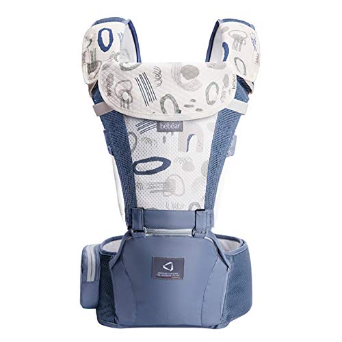 Bebamour-draagzak voor 0-36 maanden, ademende draagzak Rugzak voor pasgeboren tot peuters, goedgekeurd door veiligheidsnorm, ergonomische babyheupzitje 6-in-1 voordrager (3D Air Blue)