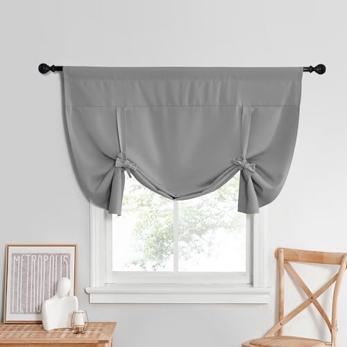 NICETOWN Tie Up Curtains for Kitchen Windows Roll Up Balloon Curtain for Living Room, Roman Shade Adjustable Window Valances for Nursery, 52 X 45 inch