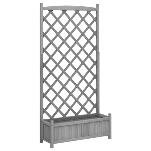 vidaXL Pflanzkübel mit Spalier, Pflanzgefäß mit viel Platz, Pflanzenkasten für Garten Terrasse, Blumenkasten Pflanztopf, Grau Massivholz Tanne