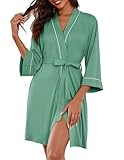 Ekouaer Women Kimono Robes Knee Length Knit Bathrobe Lightweight Soft Sleepwear V-neck Casual Ladies Loungewear