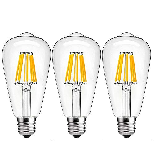Luxvista Sin-Parpadeo 8W ST64 E27 Regulable Vintage Edison Bombilla LED Decorativa con 800 Lúmenes, 75-80W Equivalente (3-Unidades, Luz Cálida 2700K)