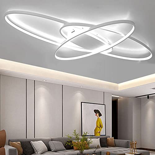 LIUYU Plafoniera LED Soffitto Moderna Dimmerabile, 3 Ovali Bianco 130x85cm 95W 8500LM, Lampadario per Soggiorno Camera da Letto Cucina