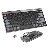 FMOUSE Wireless Keyboard and Mouse Combos - Dual Bluetooth & 2.4GHz USB Receiver, Transparent Mouse, Compact Slim Stylish for Laptop/ipad/Mac/Office - Black