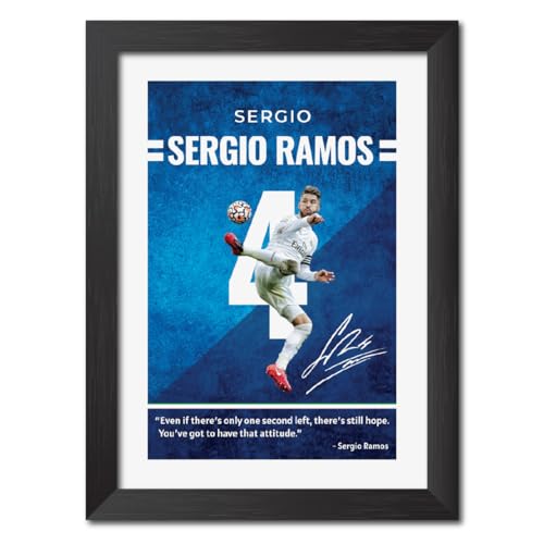Image of TenorArts Sergio Ramos Quotes Poster Frame Real Madrid Laminated Photo Framed Painting with Matt Finish Black Textures (12 inches x 9inches)