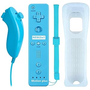 Wii Controller Motion Plus Remote Game Control ,Remote und Nunchuk Motion 2 in 1 – mit Silikongehäuse und Armband…