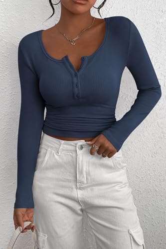 Image of PRETTYGARDEN Women's Fall Long Sleeve Henley T Shirts