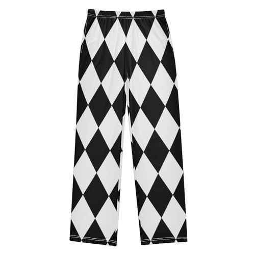 Boys' Pants Black White Checkerboard Square Long Bottoms Jogger Pants Elastic Waist Trousers with Pockets S-XL