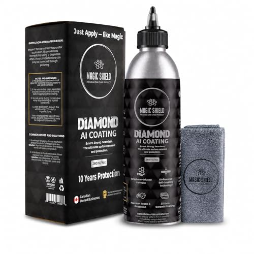 Magic Shield Diamond AI Coating Graphene Liquid Clear Coat w/Self-Levelling Technology | Restore Used Car back to New | Lasts 10 Years | High-Gloss | Hydrophobic & Scratch-Resistant | for Paint & Headlights Only