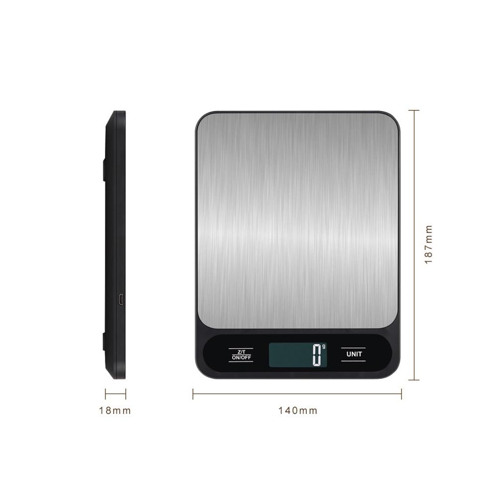 Báscula Digital de Cocina con Pantalla LCD, 6 Unidades con Función de Tara, Báscula de Café for Alimentos Báscula Digital Electrónica Inteligente Impermeable for Hornear y Cocinar, Acero Inoxidable Fá