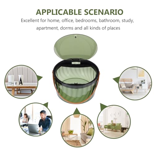 Pequeña papelera de baño con tapa y diseño compacto verde miniatura 3
