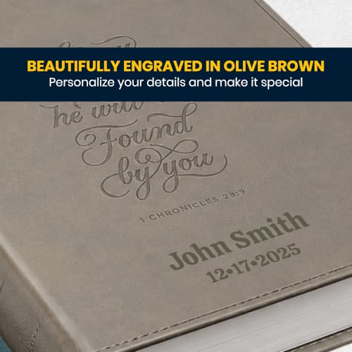 Image of Personalized ESV Large Print Bible for Adult, Name Engraved, Standard Size | Customize Your Grey Faux Leather Bible Your Way, Stay-Open Lay-Flat & Easy-Read Two-Column, Christian Occasion Gift